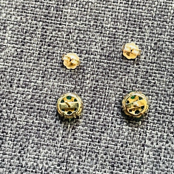 Emerald Flower Stud Earrings in 14k Gold + Emerald Gemstones Green  $950 - Picture 7 of 16